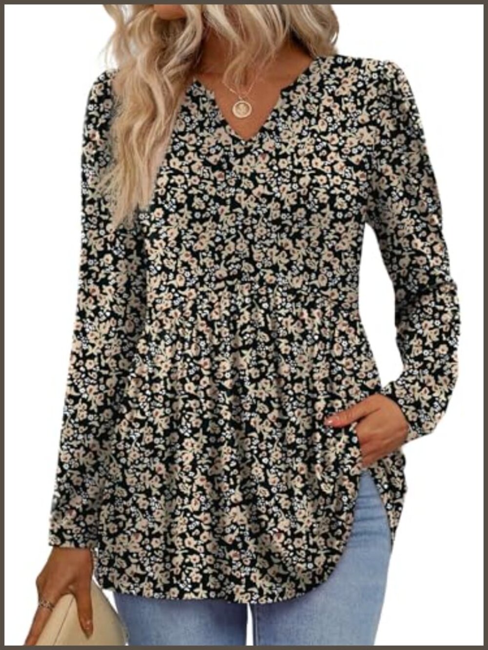 Womens Long Sleeve Babydoll Peplum V Neck Tunic Blouse Casual Dressy Top